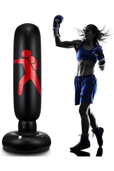 Genel Markalar Siyah Dikey Ayaklı Şişme Boks Torbası 120 cm 15-20 kg