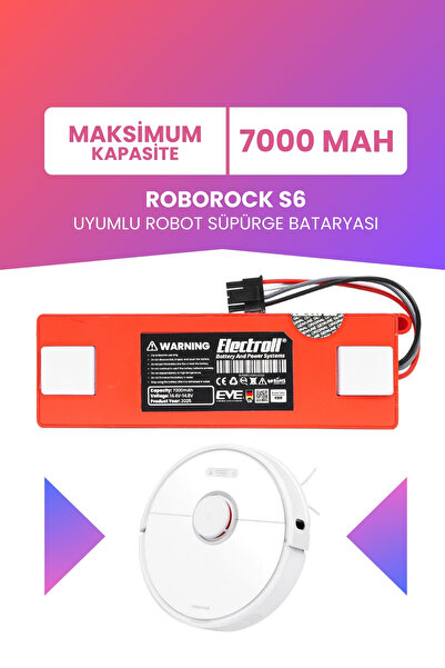 ELECTROLL Roborock S6 Uyumlu Batarya (MAKSİMUM KAPASİTE) 7000mah Kutulu Robot...