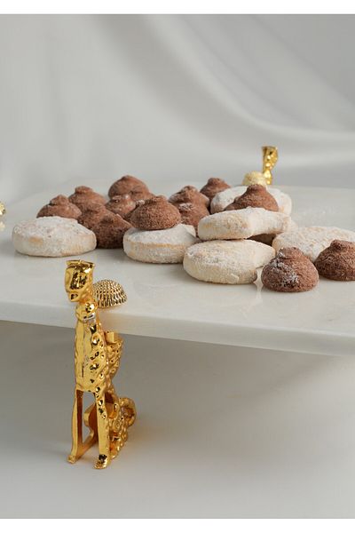 MERALP Marble Square Presenter, Special Metal Leg, Cake Presenter, Serving Plate 30*30 cm