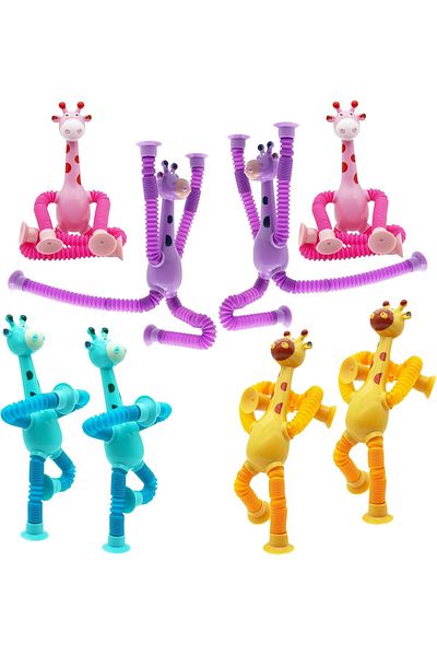 AWH Telescopic Suction Cup Giraffe Toy, 8-Pack Pop Tube Sensory Toys for Kids, Party Favors & Gifts
