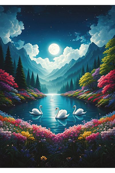 Art Puzzle Swans Lake in Moonlight 500 Piece Puzzle