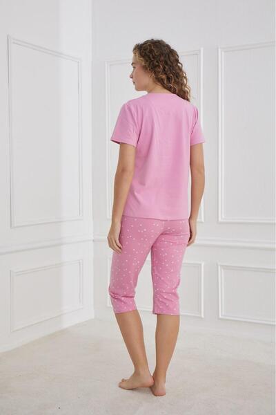 Elit Women's Compact Combed Cotton Soft Textured Short Sleeve Capri Powder Printed Combed Cotton Pajamas Set