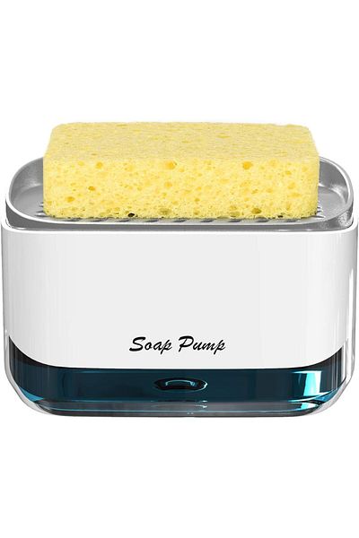 AWH Kitchen Dish Soap Dispenser with Sponge Holder, 2-in-1 Countertop Soap Pump - 12.5 Oz