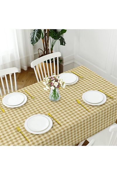 Evim Yellow Plaid Canvas Tablecloth - Liquid Proof and Stain Resistant