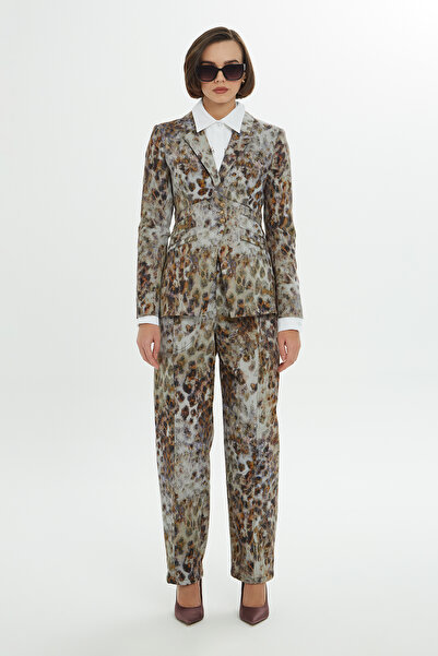 GİZİA Leopar Desenli Astarlı Kahverengi Ceket