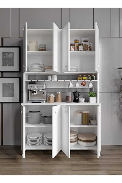 Mufi WooD %100 MDF Kahve Köşesi Mutfak Dolabı Kiler Dolabı Çok Amaçlı Dolap 8 Kapaklı Dolap