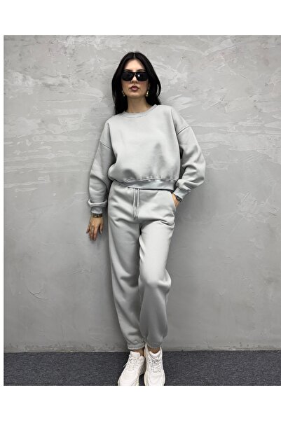 deqfashion Γυναικείο Γκρι Σετ 2 τεμαχίων με 3 κλωστές, διακοσμημένο στο κάτω ...