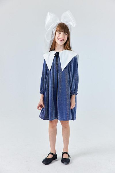 Le Mabelle Navy Blue Long Sleeve Collar Detailed Glitter Girl's Dress - Maya