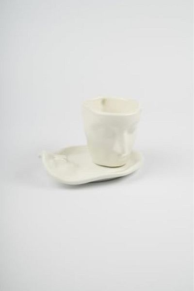 STOREMAX Ntwork Life 110 ml Face Shaped Ceramic White Turkish Coffee Cup Set Mit1079 Art 1087243