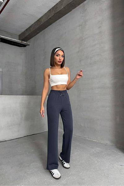 Neşeli Butik γυναικείο φούτερ με φαρδύ πόδι από ανθρακί NBG066