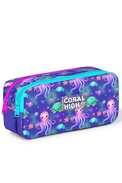 Coral High حقيبة أقلام رصاص مقسمة إلى قسمين للأطفال باللون الفيروزي والبحر ال...