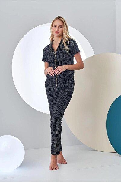 PJS 24213 Γυναικείο κοστούμι πιτζάμα με κουμπιά πουά