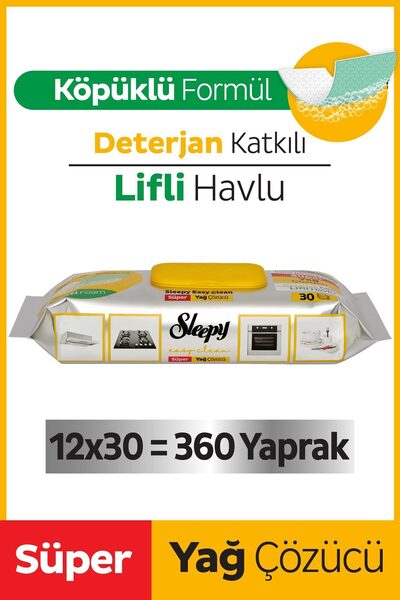 Sleepy Easy Clean Süper Yağ Çözücü Yüzey Temizlik Havlusu&mendili 12x30 (360 ...