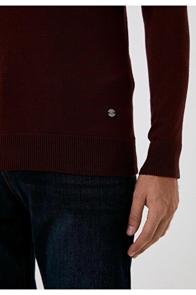NCS Men's Full Fisherman's Neck Knitwear Burgundy Slim Fit Cotton Tight Knitted Sweater Jeans 3003