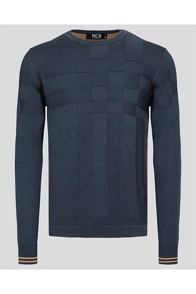 NCS سترة رجالية برقبة دائرية باللون الأزرق الداكن ونمط Slim Fit تريكو جينز 3638