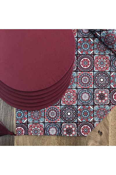 STOREMAX Sellbuystore Izmir American Service, 6-Piece Supla and Runner Burgundy Ceramic Tk 1053513