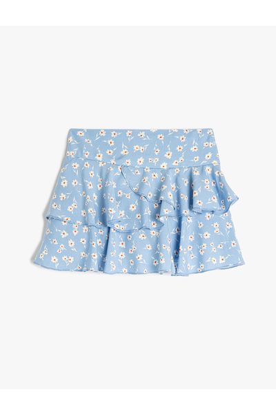 Koton Floral Patterned Fold Detailed Viscose Short Skirt