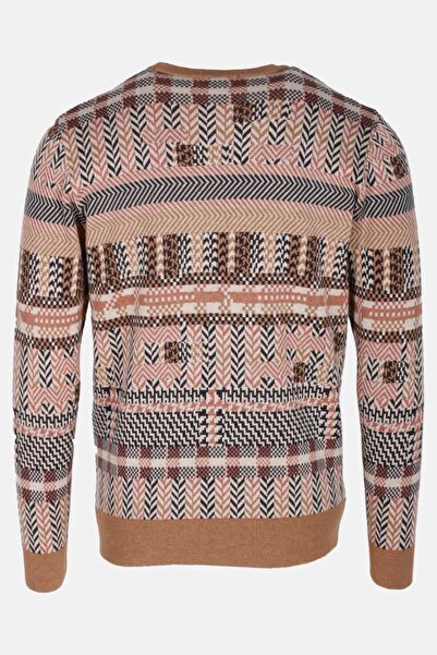 NCS Men's Knitwear Camel Crew Neck Patterned Slim Fit Cotton Sweater Jeans 3721