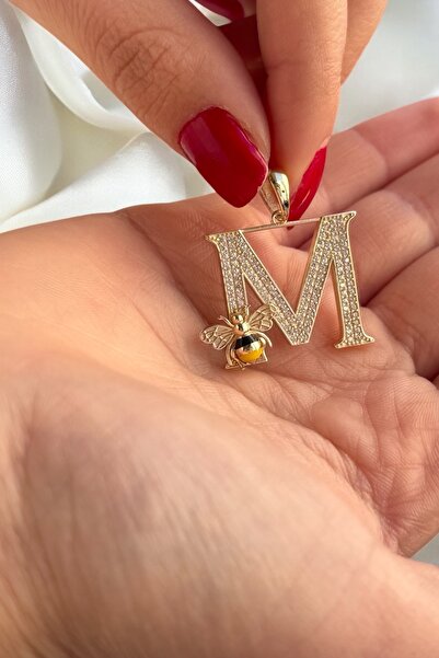 Utku Kuyumculuk 14 AYAR ARILI TAŞLI M HARFİ KOLYE UCU