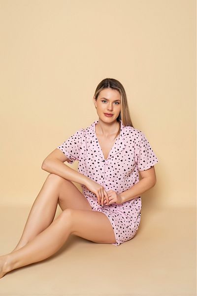 Yerli Women's Front Button Pajamas Set Heart Printed