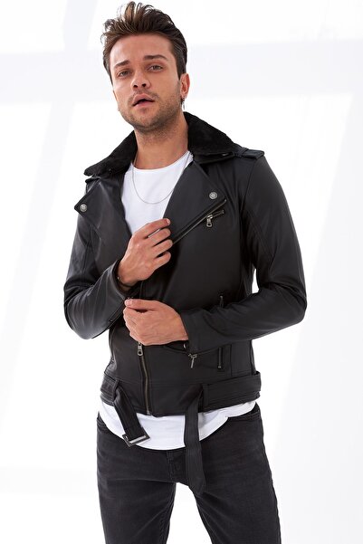 Delpino Pánská kožená bunda s diagonálním zipem