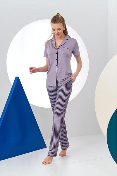 Pjs Pijama Pjs 24156 Set pijamale cu nasturi în dungi pentru damă