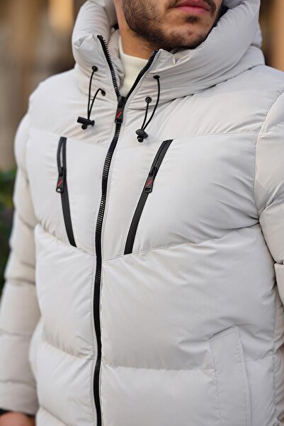 Delpino Palton pentru bărbați, cu glugă, slim-fit, din piele carbon