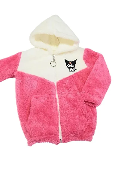 PeluşÇocuk Girl's Hoodie Plush Cardigan Fuchsia Color