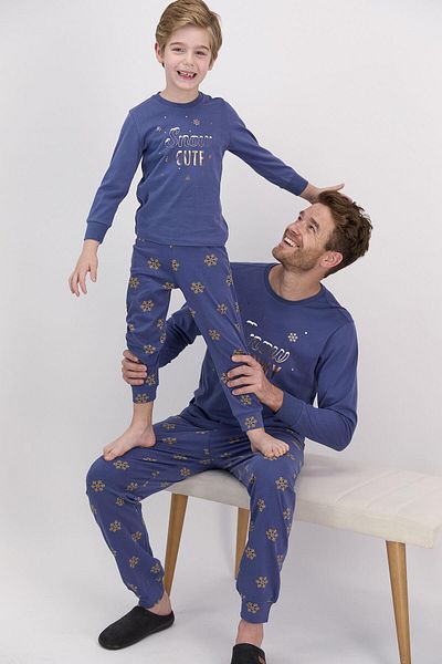 Arnetta Boy's Indigo Long Sleeve Pajama Set - Snow Funny