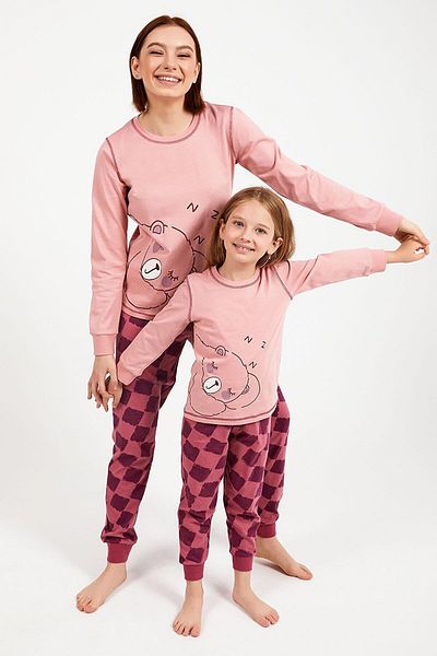 ROLY POLY 2981 Waiter Bear Pink Girl's Long Sleeve Pajamas Set