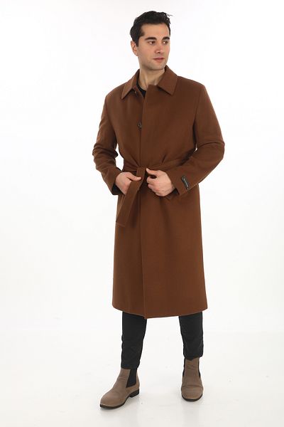ŞAN GİYİM 1070 Men's Cinnamon Baby Collar Belted Long Coat