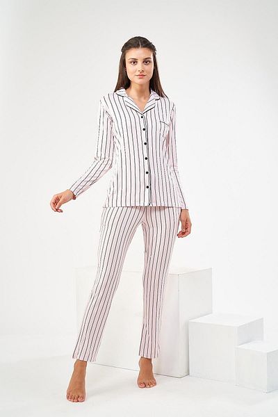 Pjs Pijama Pjs 22447 Set pijamale cu nasturi în dungi pentru damă