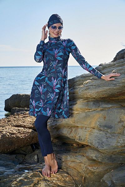 Ruko Maio 23121-4 Double Scarf and Hijab Boned Turtleneck Lycra Fabric Full Hijab Swimsuit
