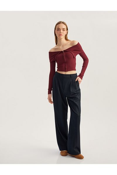 Koton Tricou slim cu mânecă lungă, fără umeri, cu fermoar