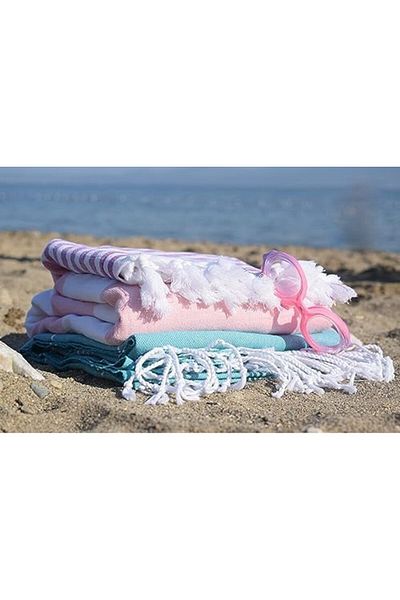 STOREMAX Beach and Pool Suitable Stripe Blue Body and Head Thin Towel Set - for Fitness 1082424