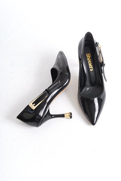 Redoxy Women's Special Design Thin Heeled Patent Leather Stiletto with Metal Accessories