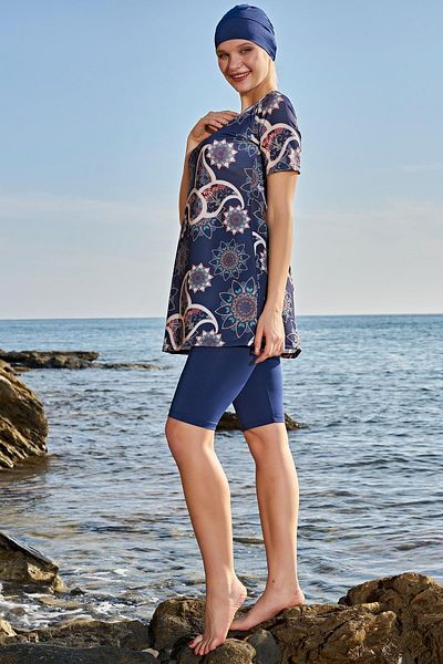 Ruko Maio 23134-6 Plus Size Lycra γυναικείο μαγιό - μισό μανίκι, μισό χιτζάμπ σχέδιο