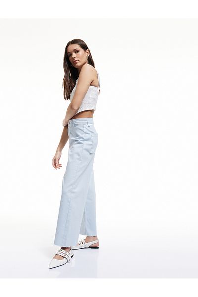 Koton Pantaloni din denim cu picioare largi, cu buzunare, cu nasturi, din bumbac - Culotte Jean
