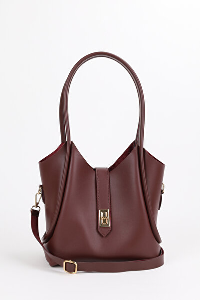 NOTHING Women's Long Strap Shoulder and Crossbody Bag with Burgundy Lock Detail Makeup Bag