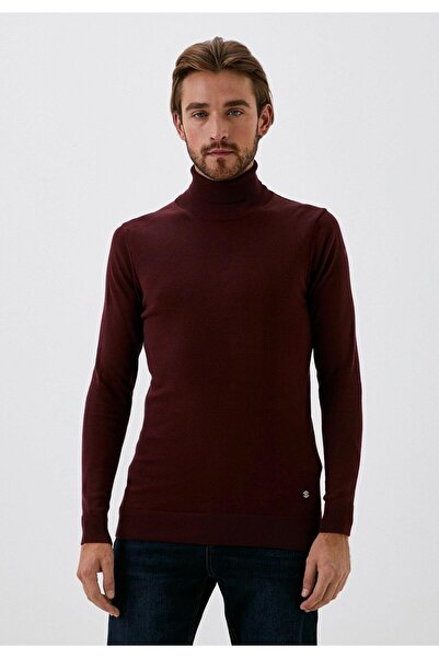 NCS Men's Full Fisherman's Neck Knitwear Burgundy Slim Fit Cotton Tight Knitted Sweater Jeans 3003