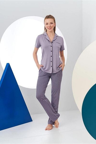 Pjs Pijama Pjs 24156 Set pijamale cu nasturi în dungi pentru damă