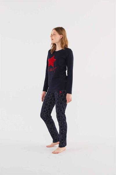 U.S. Polo Assn. U.s Polo Assn 16835 Kadın Yuvarlak Yaka Uzun Kollu Pijama Takımı