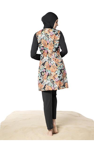 Ruko Maio 22148-6 Patterned 0 Collar Parachute Micro Fabric Full Hijab Swimsuit