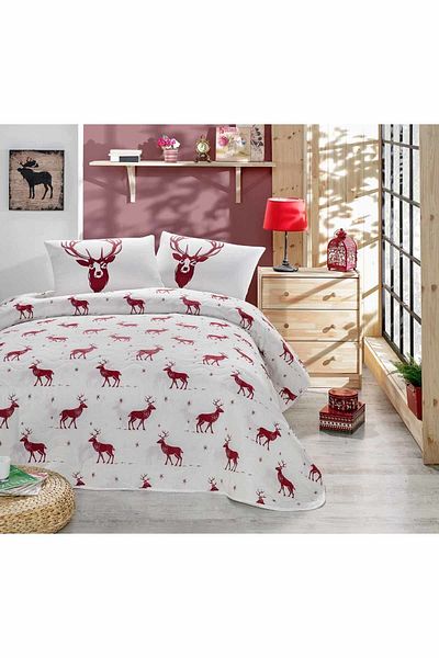 Eponj Home Double Quilted Bedspread Set Geyik Claret Red