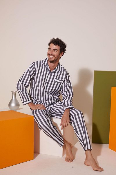 gd goldoremi 4007 Men's Apaj Collar Front Buttoned Gaffur Pajama Set