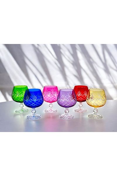 Kristal Market Handmade Crystal Bohemia Colorful Decorative Presentation Stand Footed Goblet Coffee Side Water Glass Set of 6