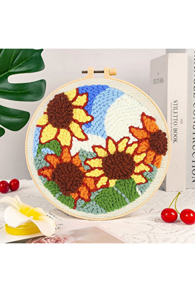 ElkaHobi Kasnaklı Goblen Punch (Panç) İşleme Seti 20 cm Ayçiçekleri Deseni