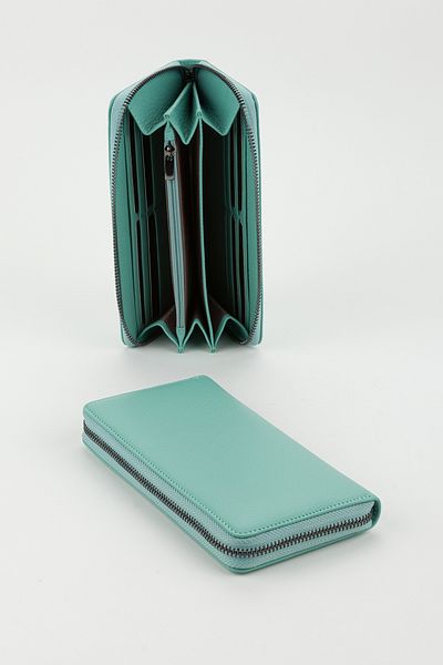 Fossil Boxed Genuine Leather Water Green Zippered Large Size Women's Hand Portfolio Card Holder Wallet