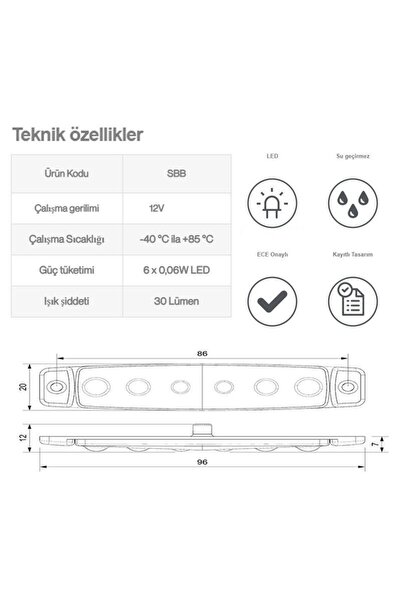 Sanel 12V Üniversal Parmak 6 Led Basamak Sarı SBB12Y6