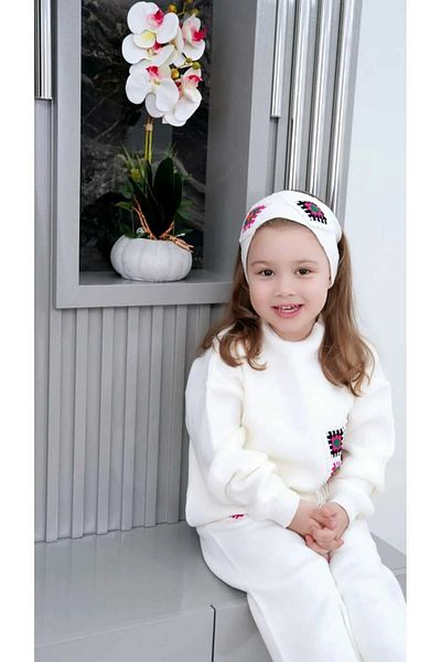 gogo bici 3 Piece Knitwear Set with Lace Motif Hair Band